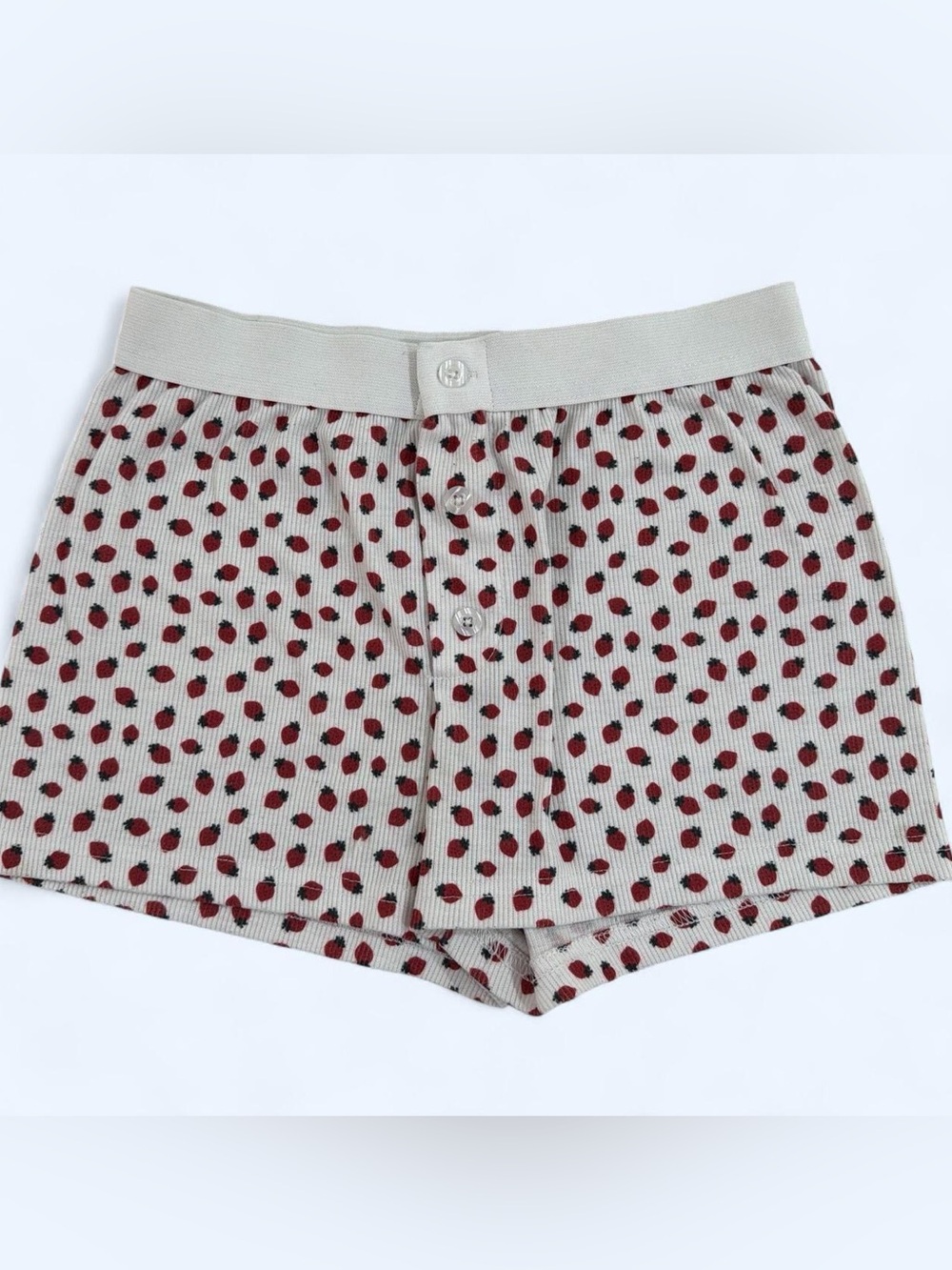 SHEIN Cream Ribbed High-Waist Shorts with Red Dot Print